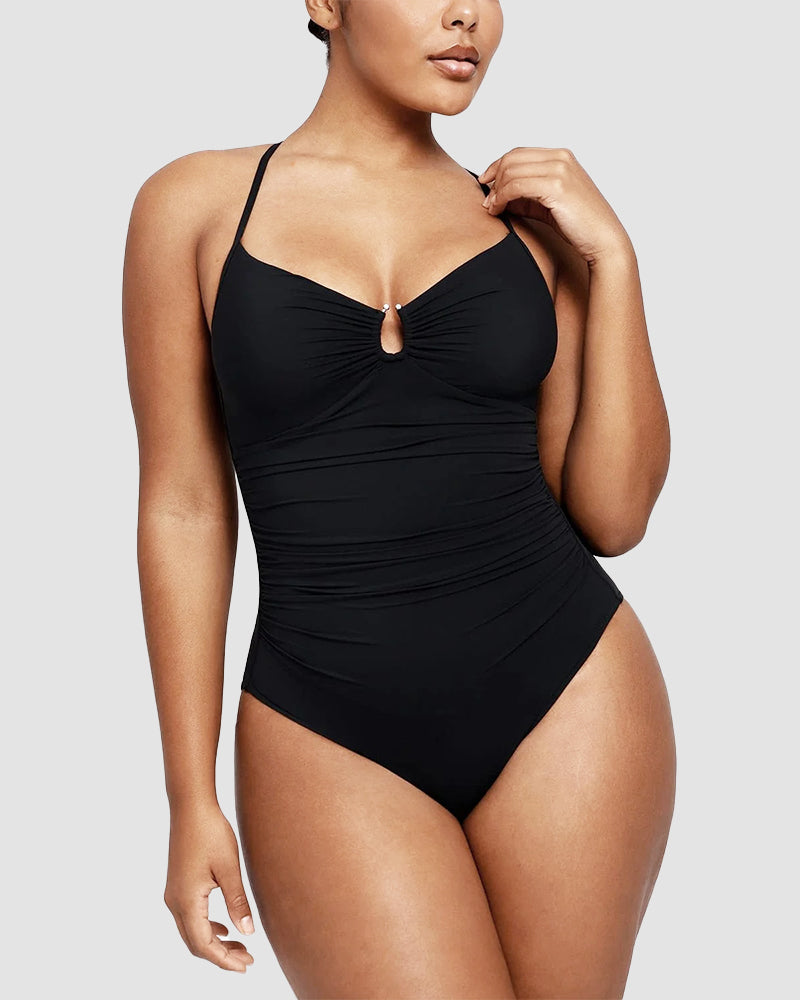 Icone™ ShapingSwimsuit: Elegant Krydsede Stropper Bagpå Figurformende Badedragt
