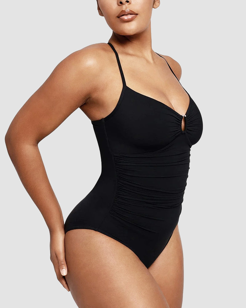 Icone™ ShapingSwimsuit: Elegant Krydsede Stropper Bagpå Figurformende Badedragt