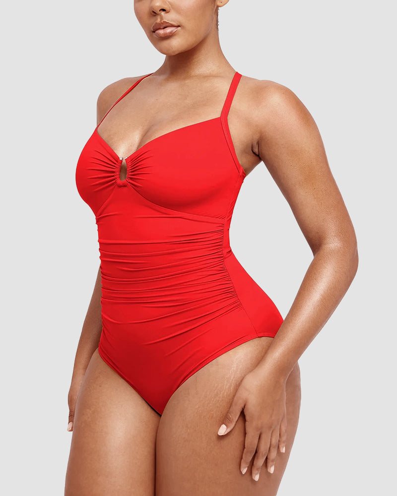 Icone™ ShapingSwimsuit: Elegant Krydsede Stropper Bagpå Figurformende Badedragt