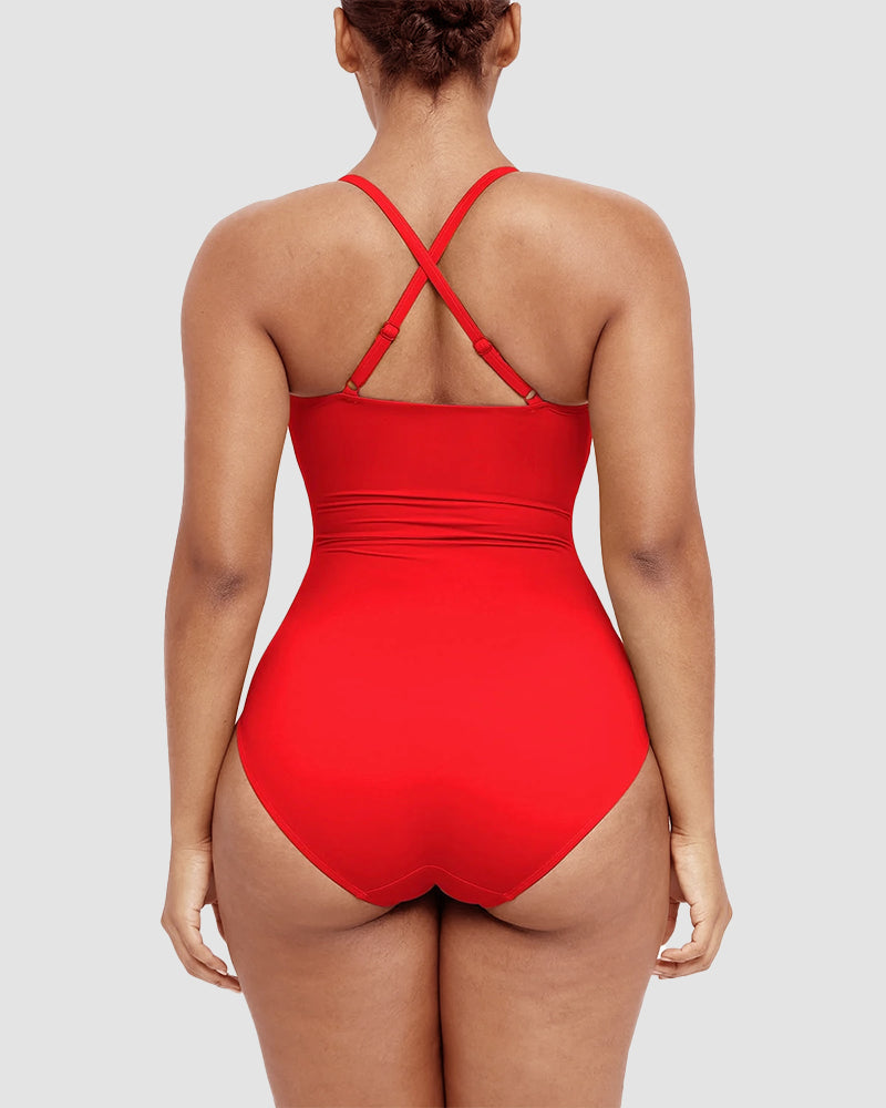 Icone™ ShapingSwimsuit: Elegant Krydsede Stropper Bagpå Figurformende Badedragt
