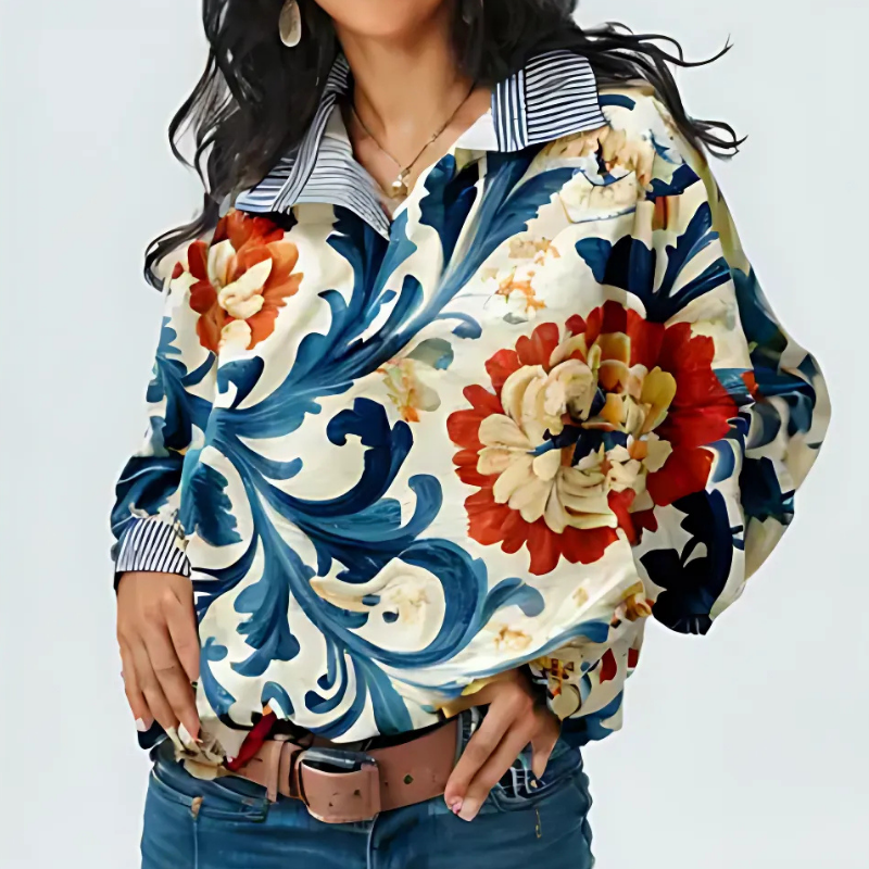 Icone™ FormalBlouse: Stilfuld Langærmet Unik Print Formel Bluse