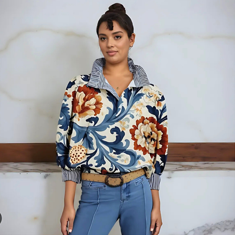 Icone™ FormalBlouse: Stilfuld Langærmet Unik Print Formel Bluse