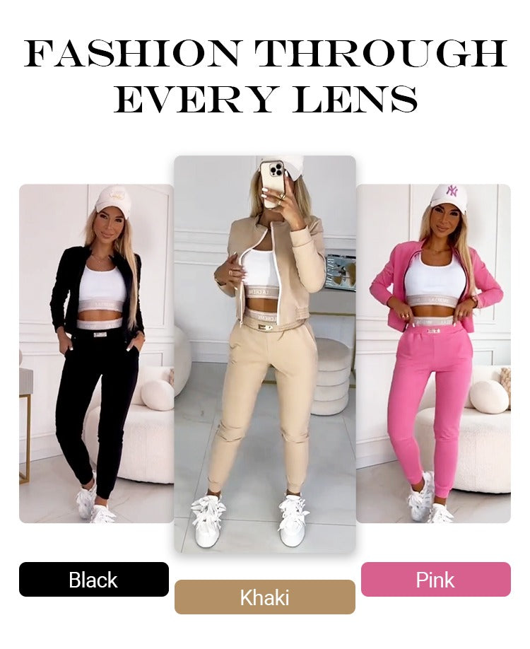 Icone™ OutfitSet: Jakke, Tanktop Og Bukser, Afslappet Sæt Til Kvinder