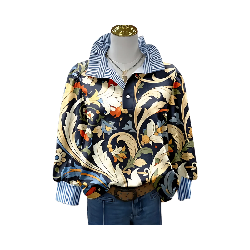 Icone™ FormalBlouse: Stilfuld Langærmet Unik Print Formel Bluse