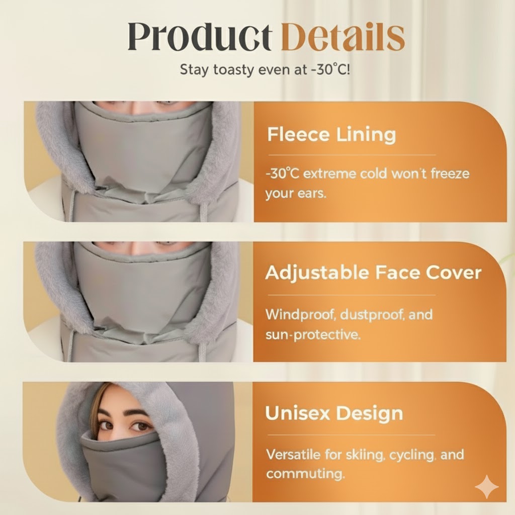 Icone™ WinterCover 1+1 GRATIS: Justerbar Varm Vindtæt Vinter Ansigt Dækning Hat