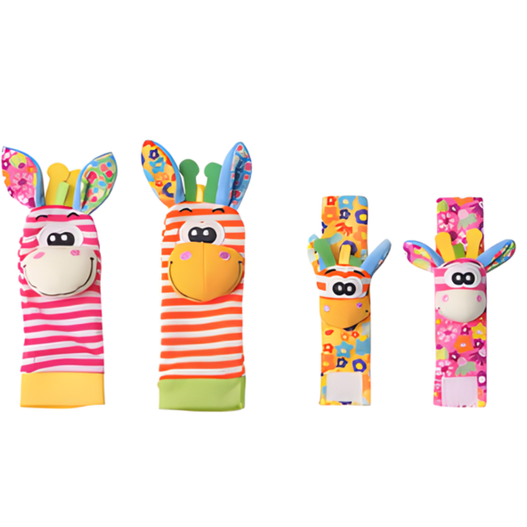 Kletshuts™ RattleToy 1+1 GRATIS: Bløde Dyr Baby Håndled Og Fod Sokker Rangle Legetøj Sæt