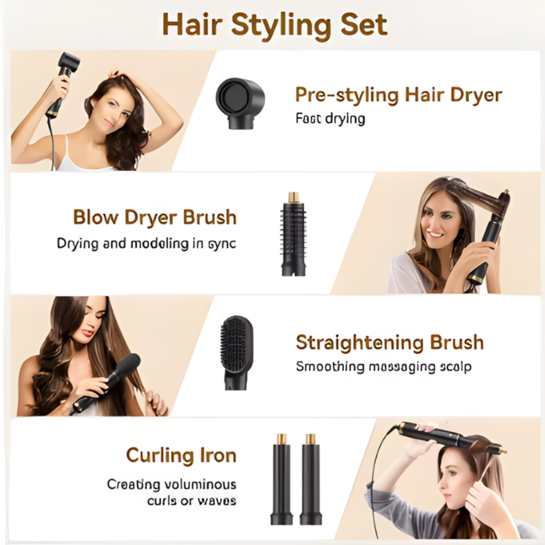 Rose® StylingBrush: 5-In-1 Udskiftelig Hår Føntørrer Og Styling Børste