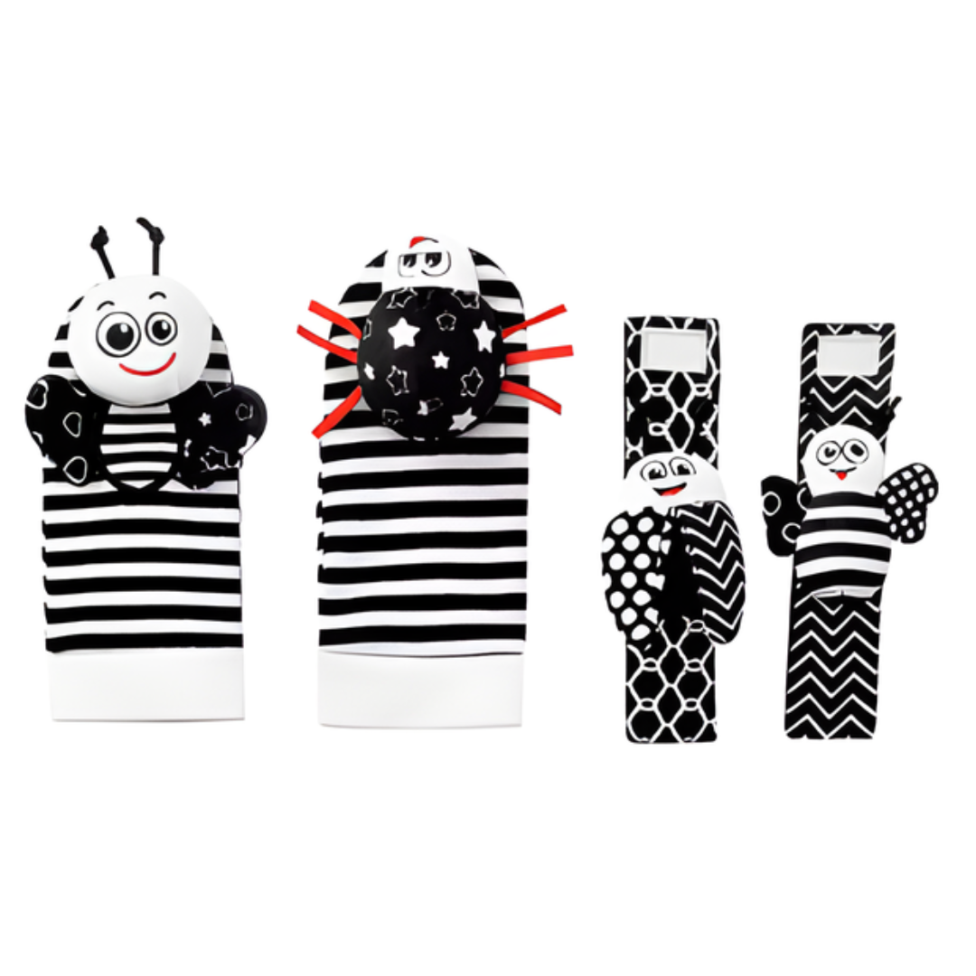 Kletshuts™ RattleToy 1+1 GRATIS: Bløde Dyr Baby Håndled Og Fod Sokker Rangle Legetøj Sæt