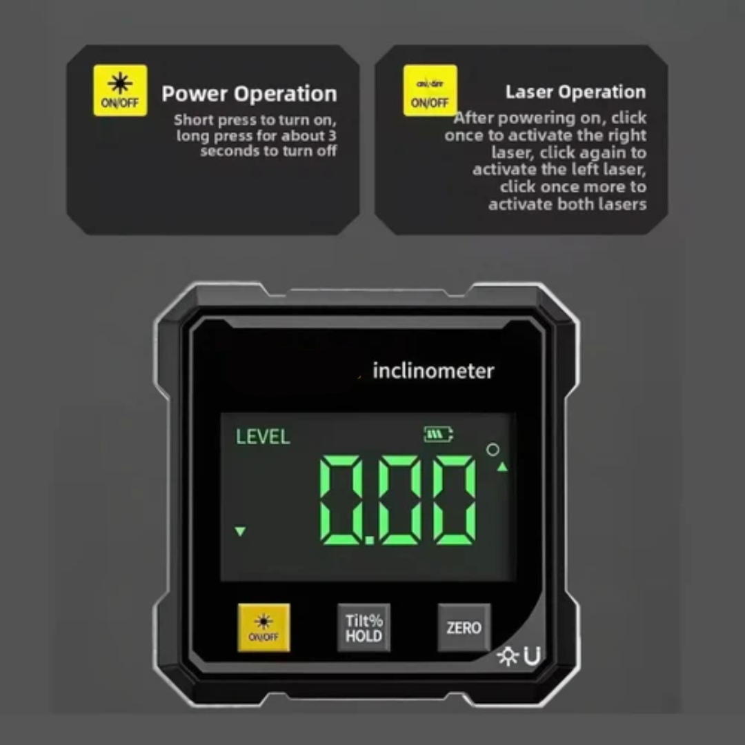 Globetrek° DigitalInclinometer: Digital Magnetisk Sider Laser Hældningsmåler