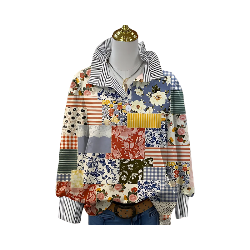 Icone™ FormalBlouse: Stilfuld Langærmet Unik Print Formel Bluse
