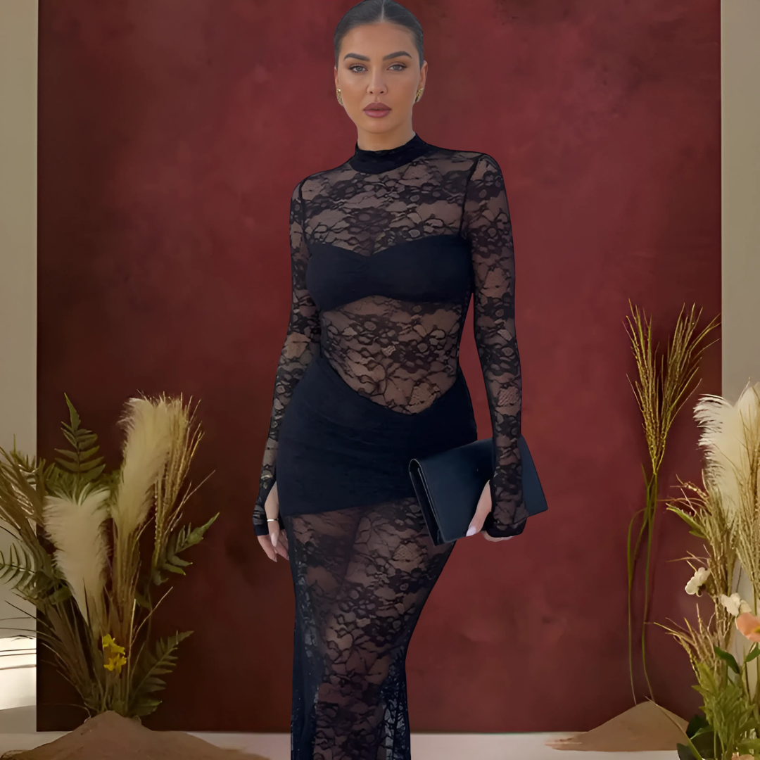 Icone™ LaceDress: Sexet Pasform Behagelig Rund Hals Blonderkjole