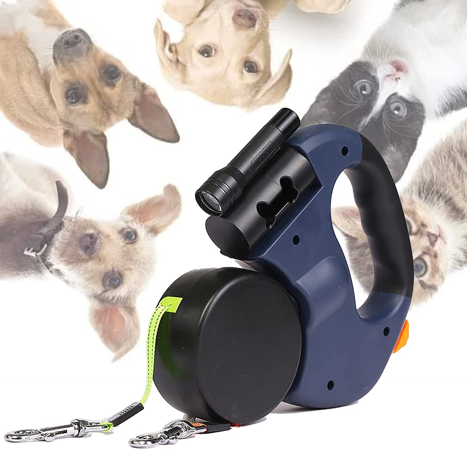 DogFri™ DoubleLeash: LED-Lys Dobbelt Hoved Indtrækkelig Hundesnor