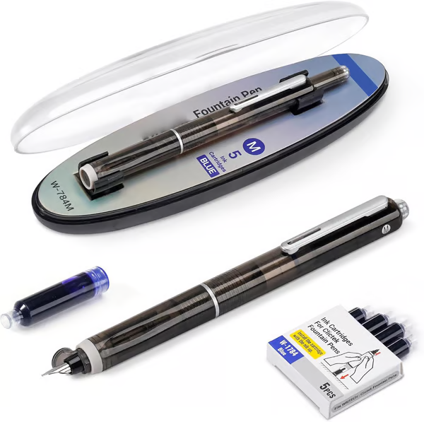 FountainPen - Indtrækkelig Og Genopfyldelig Fyldepen Med Blækpatroner