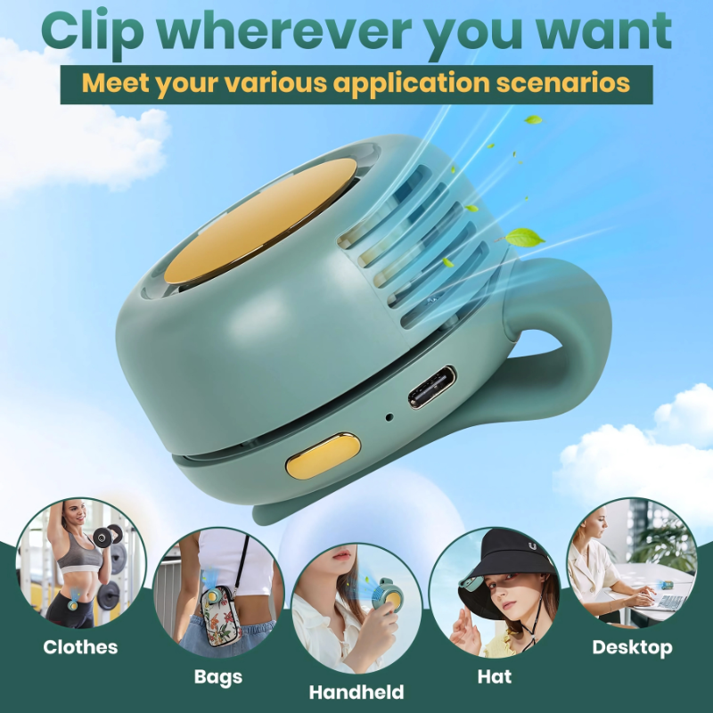ClipFan - Mini Genopladelig Hals Og Talje Klips Ventilator