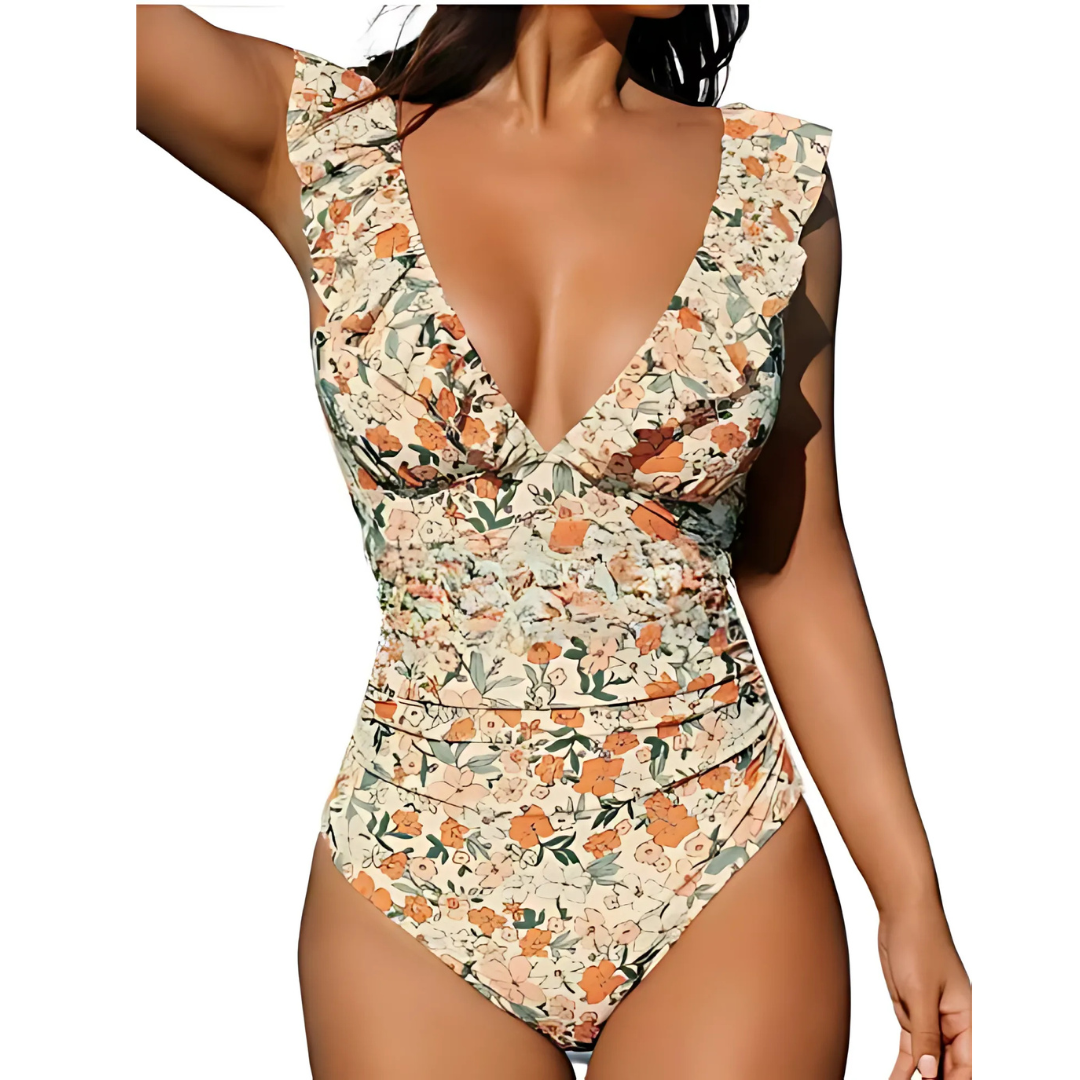 Icone™ ElegantSwimsuit: Elegant Plisseret Design Med V-Hals Mavekontrol Badedragt
