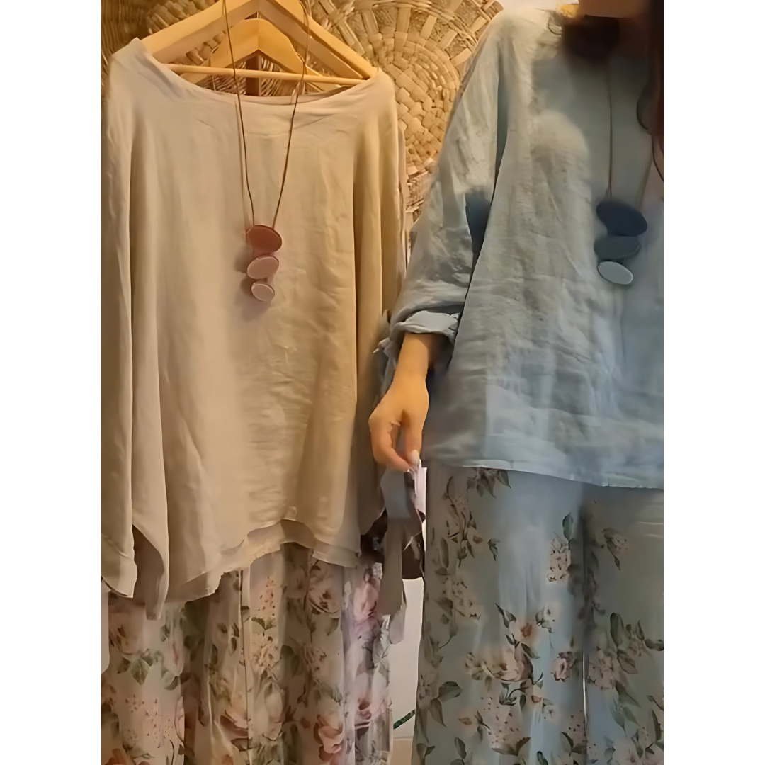 Icone™ LooseSet: Løs Langærmet Bluse Og Blomsterbukser Til Kvinder