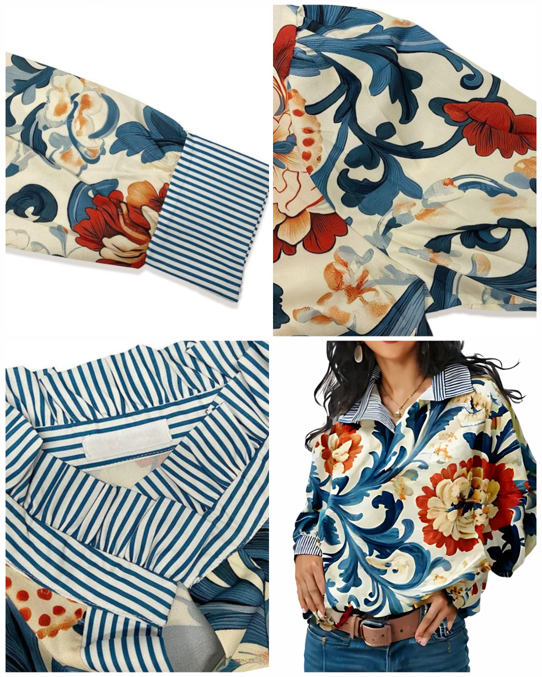 Icone™ FormalBlouse: Stilfuld Langærmet Unik Print Formel Bluse