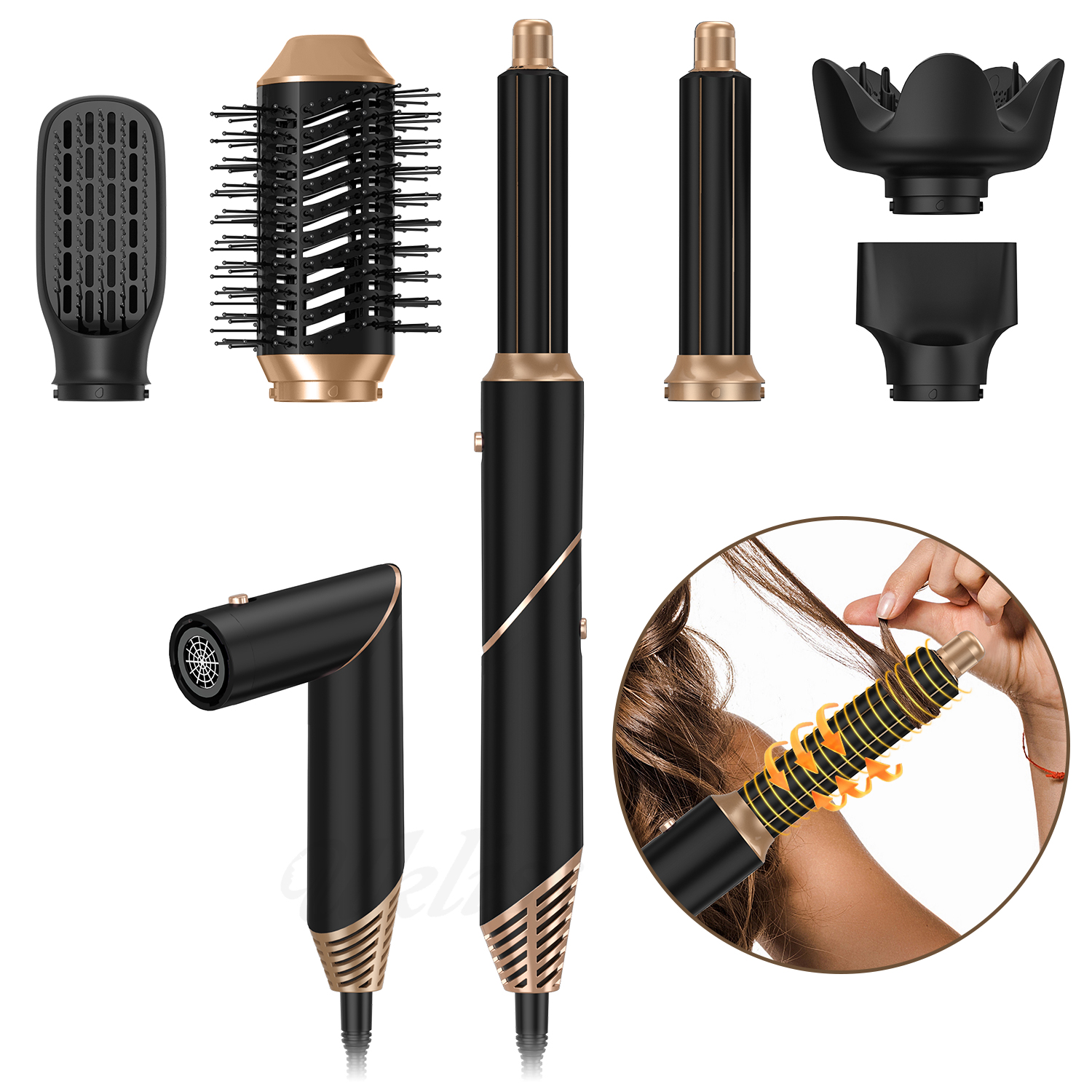 Rose® StylingBrush: 5-In-1 Udskiftelig Hår Føntørrer Og Styling Børste
