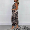 Icone™ SlitDress: Dyb V-Hals Elegant Dyre Trykke  Slids Kjole