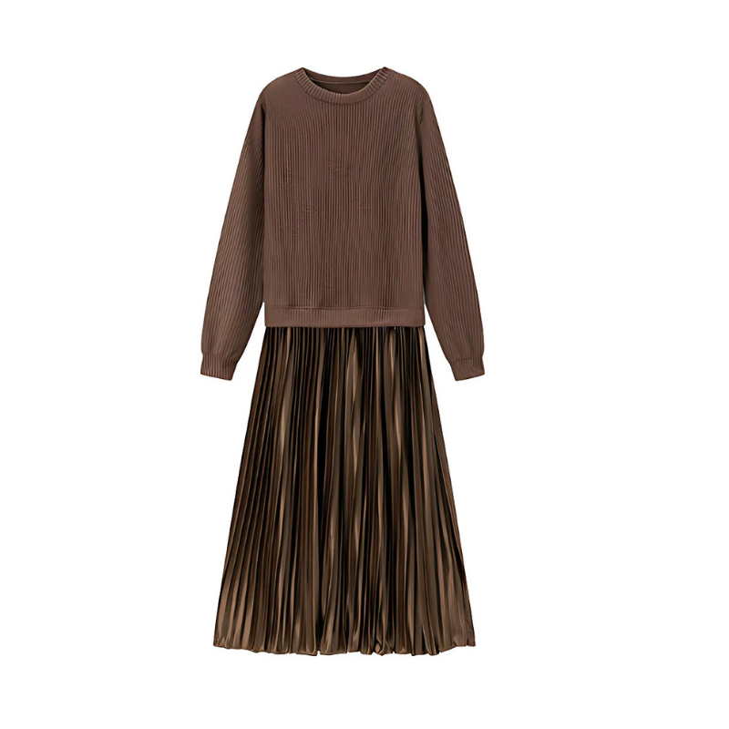 Icone™ PleatedDress: Langærmet Top Med Elegant Plisseret Nederdel Kjole