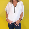 Icone™ LooseBlouse: Komfortabel V-Hals Med Lynlås Løs Bluse Til Kvinder