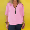 Icone™ LooseBlouse: Komfortabel V-Hals Med Lynlås Løs Bluse Til Kvinder