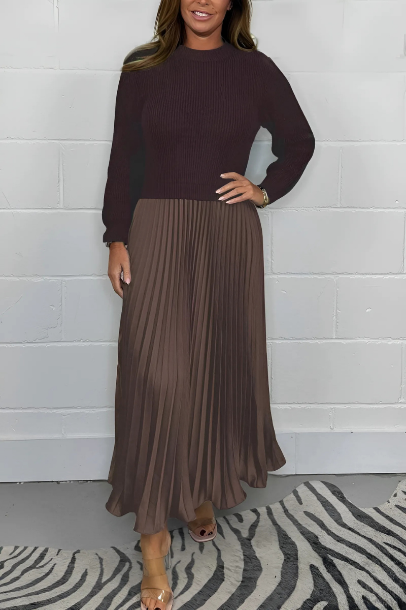 Icone™ PleatedDress: Langærmet Top Med Elegant Plisseret Nederdel Kjole