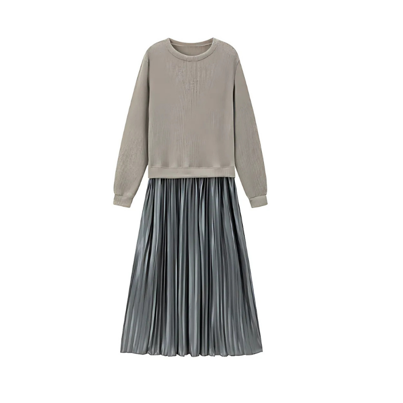 Icone™ PleatedDress: Langærmet Top Med Elegant Plisseret Nederdel Kjole