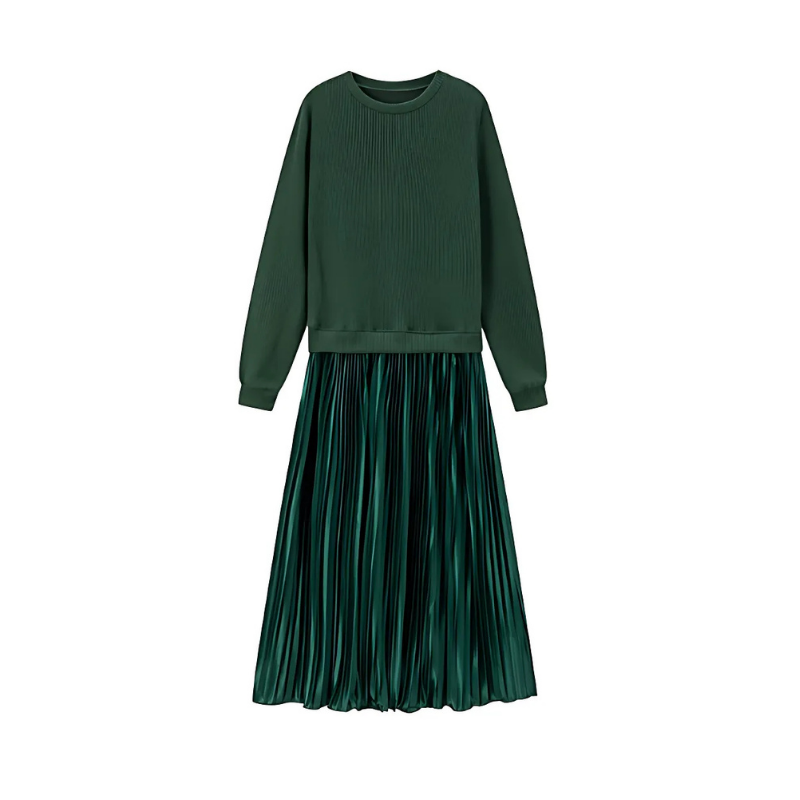 Icone™ PleatedDress: Langærmet Top Med Elegant Plisseret Nederdel Kjole
