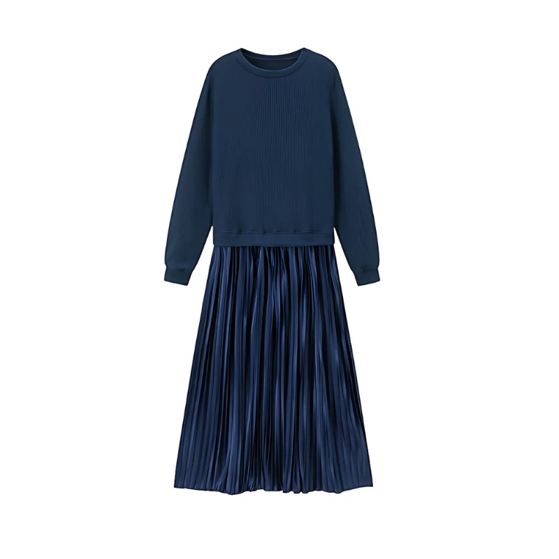 Icone™ PleatedDress: Langærmet Top Med Elegant Plisseret Nederdel Kjole