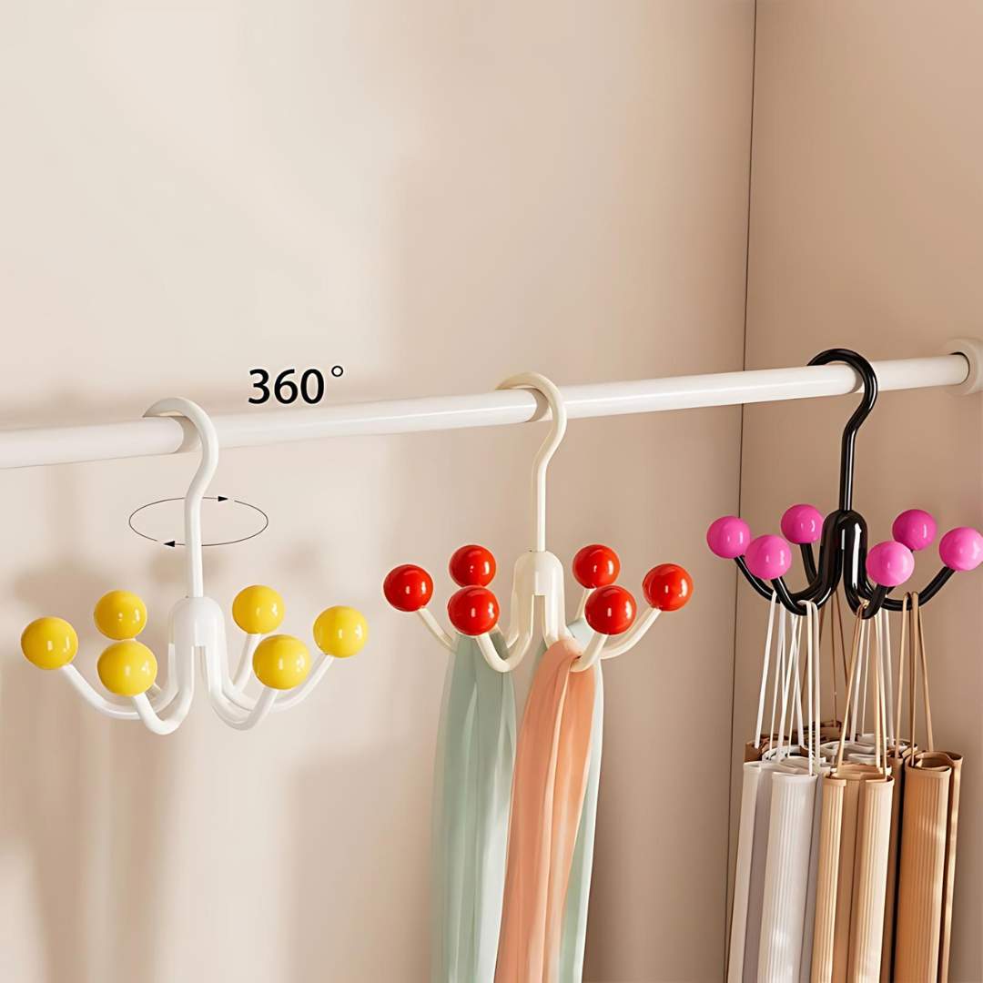 GlideHold® HangerHooks: 360° Drejelig 6 Klo Kroge Skabsorganizer Bøjle
