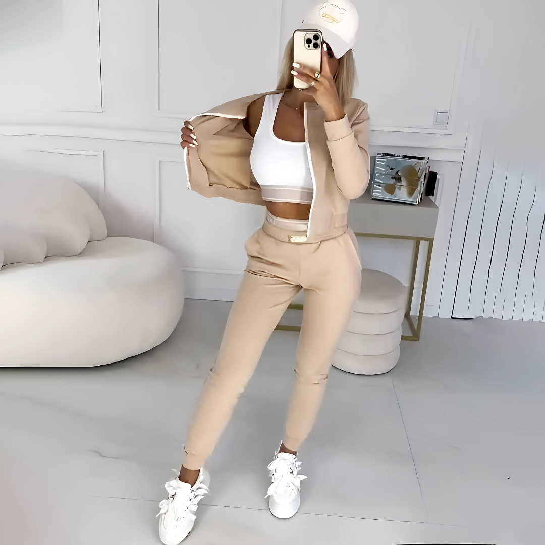 Icone™ OutfitSet: Jakke, Tanktop Og Bukser, Afslappet Sæt Til Kvinder