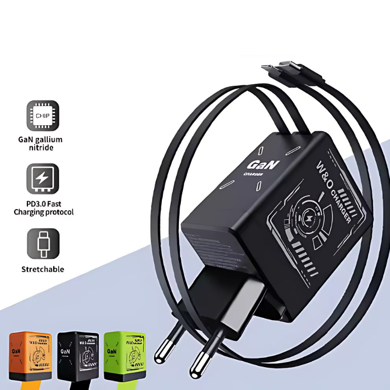 DualCharger: Hurtig Opladning Dual Indtrækkeligt Kabel Rejseoplader