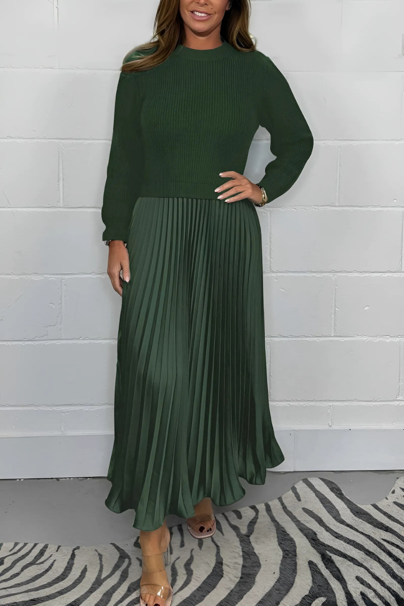 Icone™ PleatedDress: Langærmet Top Med Elegant Plisseret Nederdel Kjole