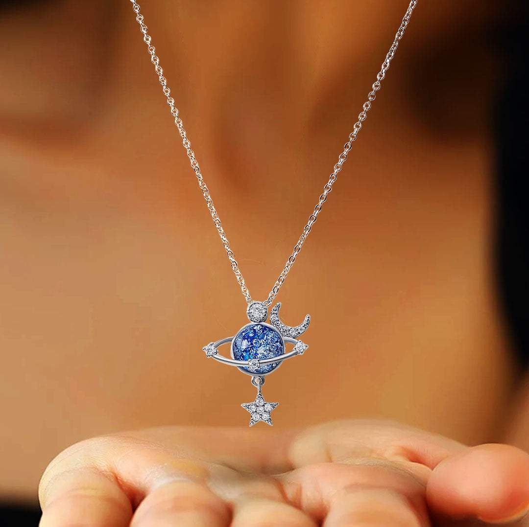 Jewelance™ MoonNecklace 1+1 GRATIS: Blå Planet Stjerne Måne Vedhæng Halskæde