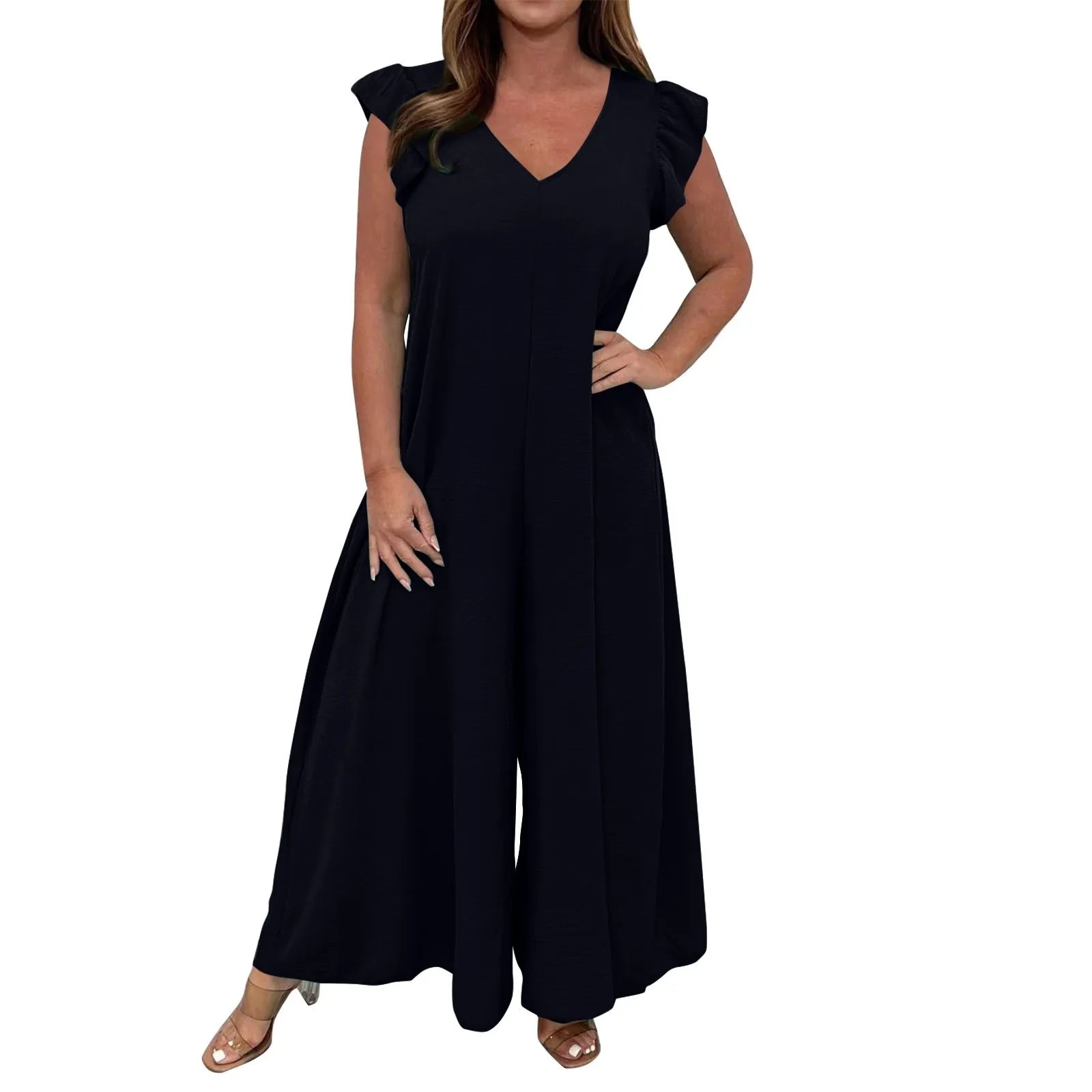 Icone™ CasualJumpsuit: Med flæser Bred Ben Casual Jumpsuit