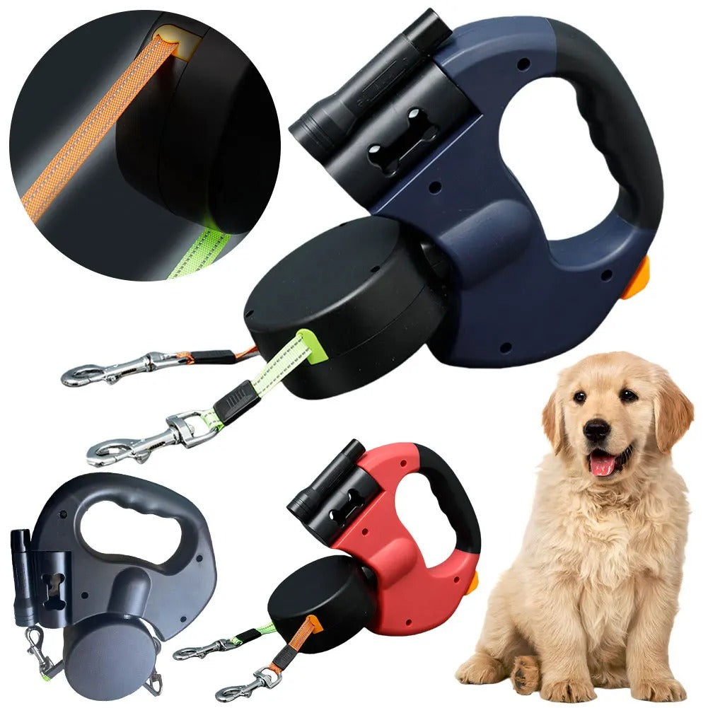 DogFri™ DoubleLeash: LED-Lys Dobbelt Hoved Indtrækkelig Hundesnor