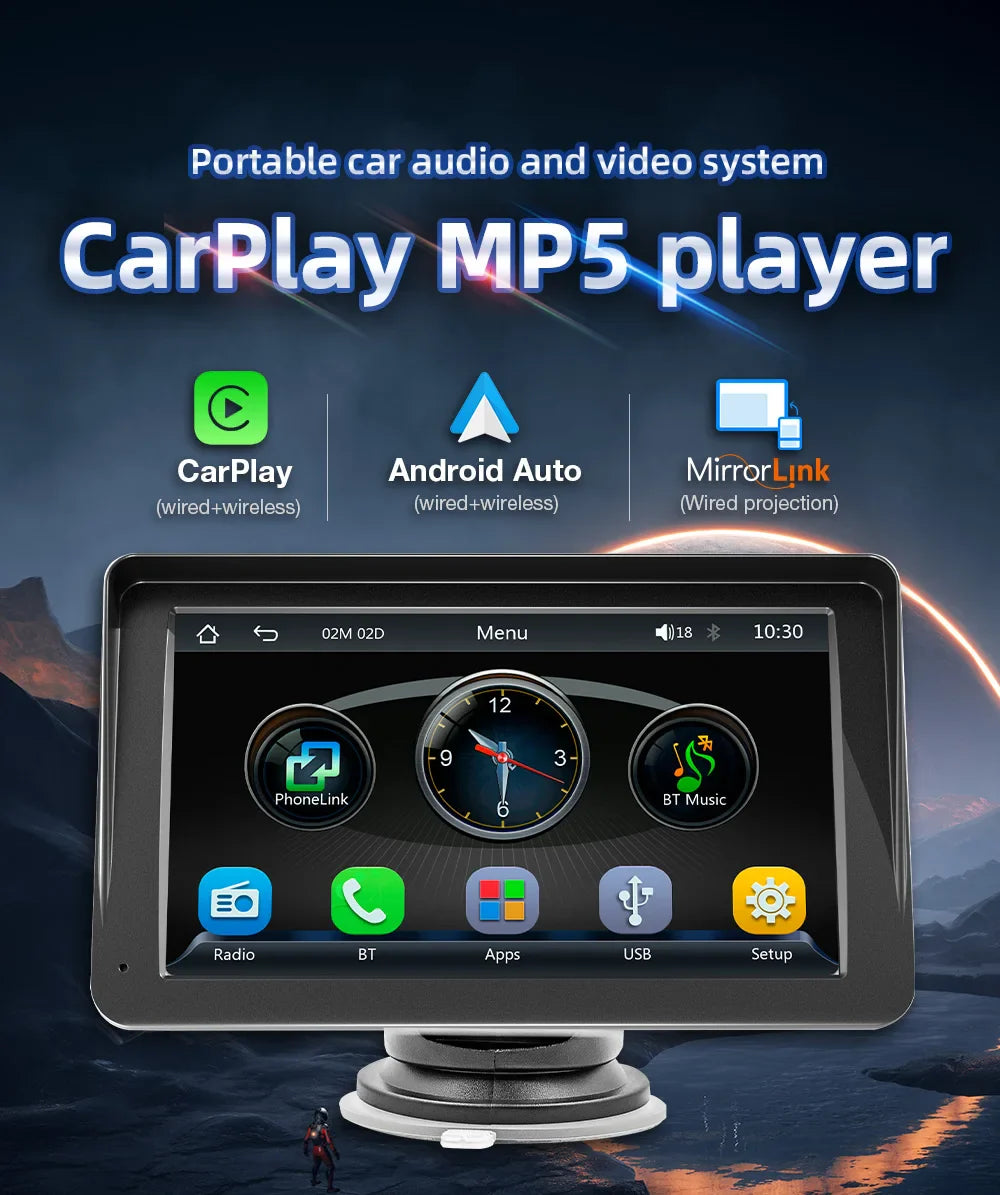 CarPlay - 7 Tommer Trådløs Bærbar Android Bil Skærm