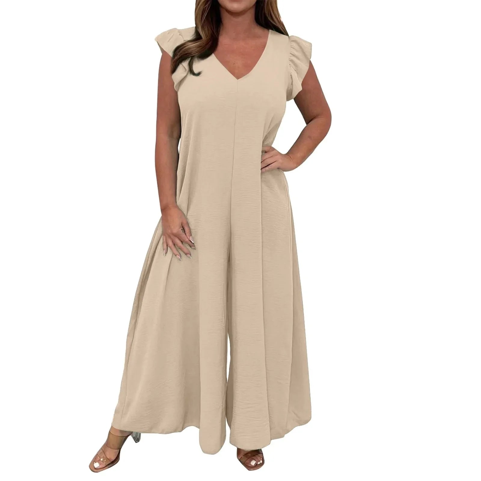 Icone™ CasualJumpsuit: Med flæser Bred Ben Casual Jumpsuit