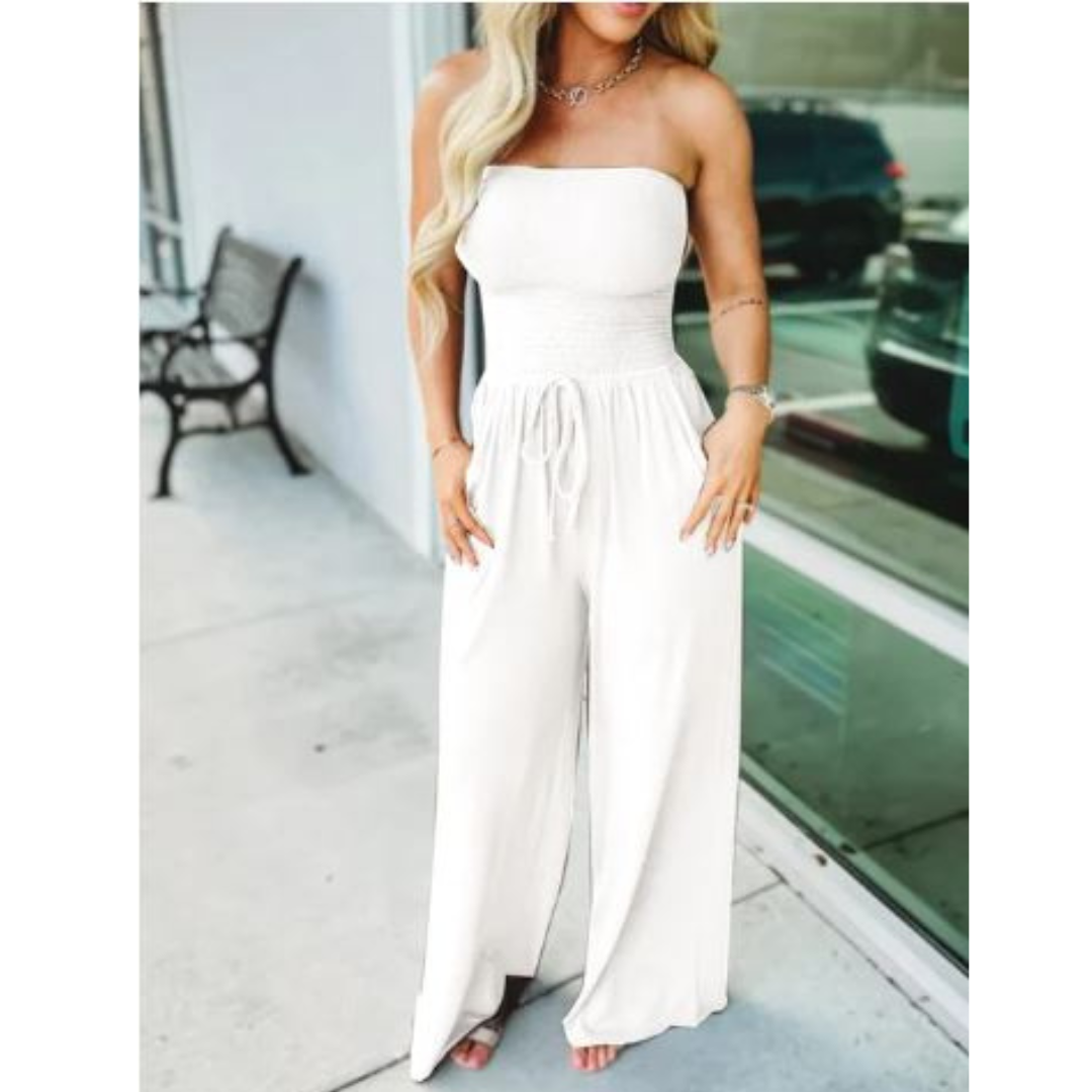 Icone™ Jumpsuit: Tube Top Effen Kleur Jumpsuit