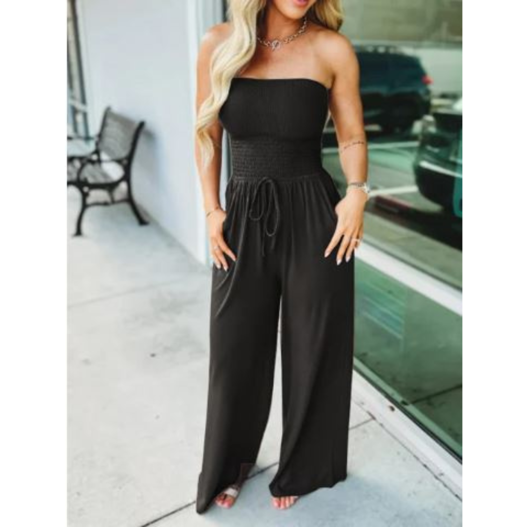 Icone™ Jumpsuit: Tube Top Effen Kleur Jumpsuit