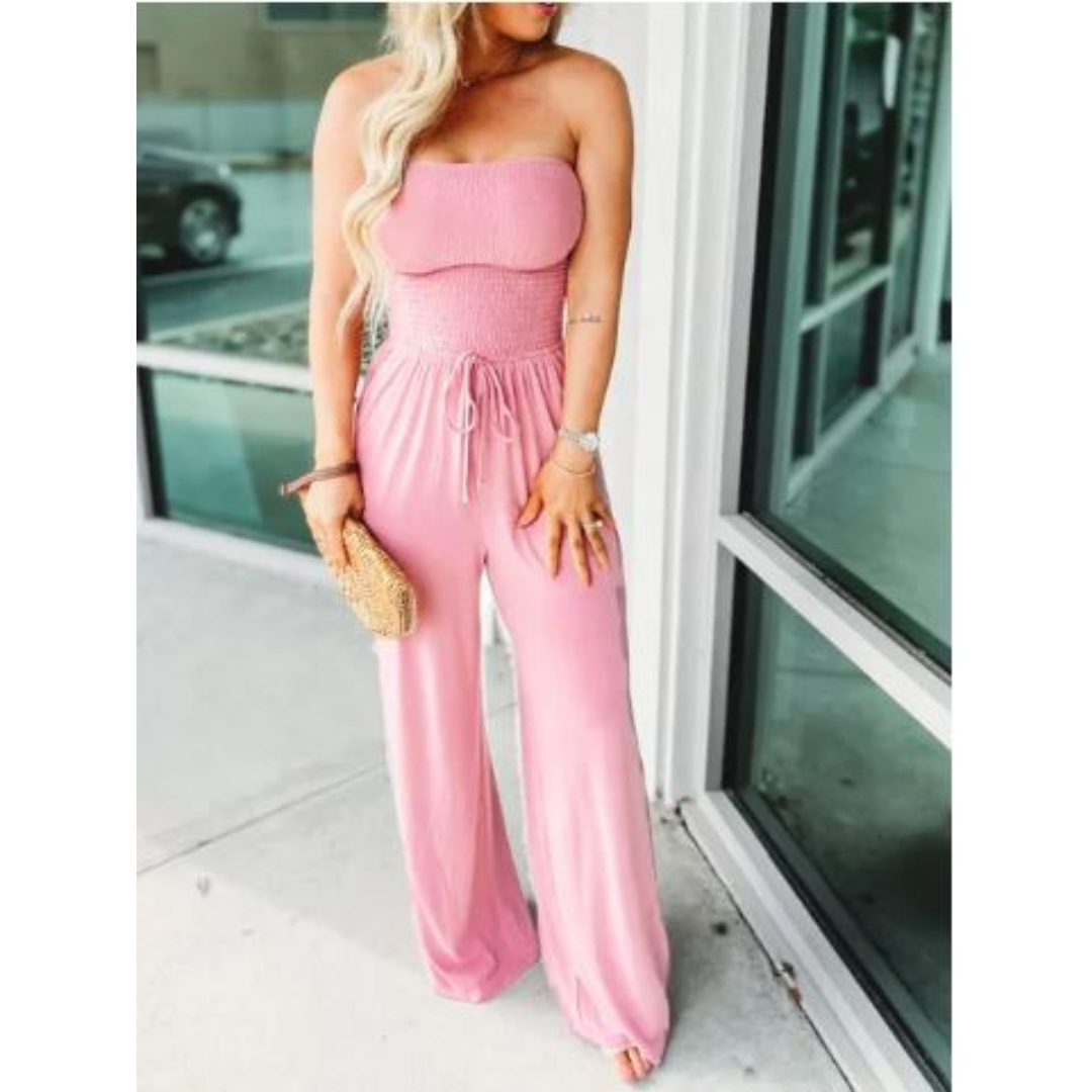 Icone™ Jumpsuit: Tube Top Effen Kleur Jumpsuit