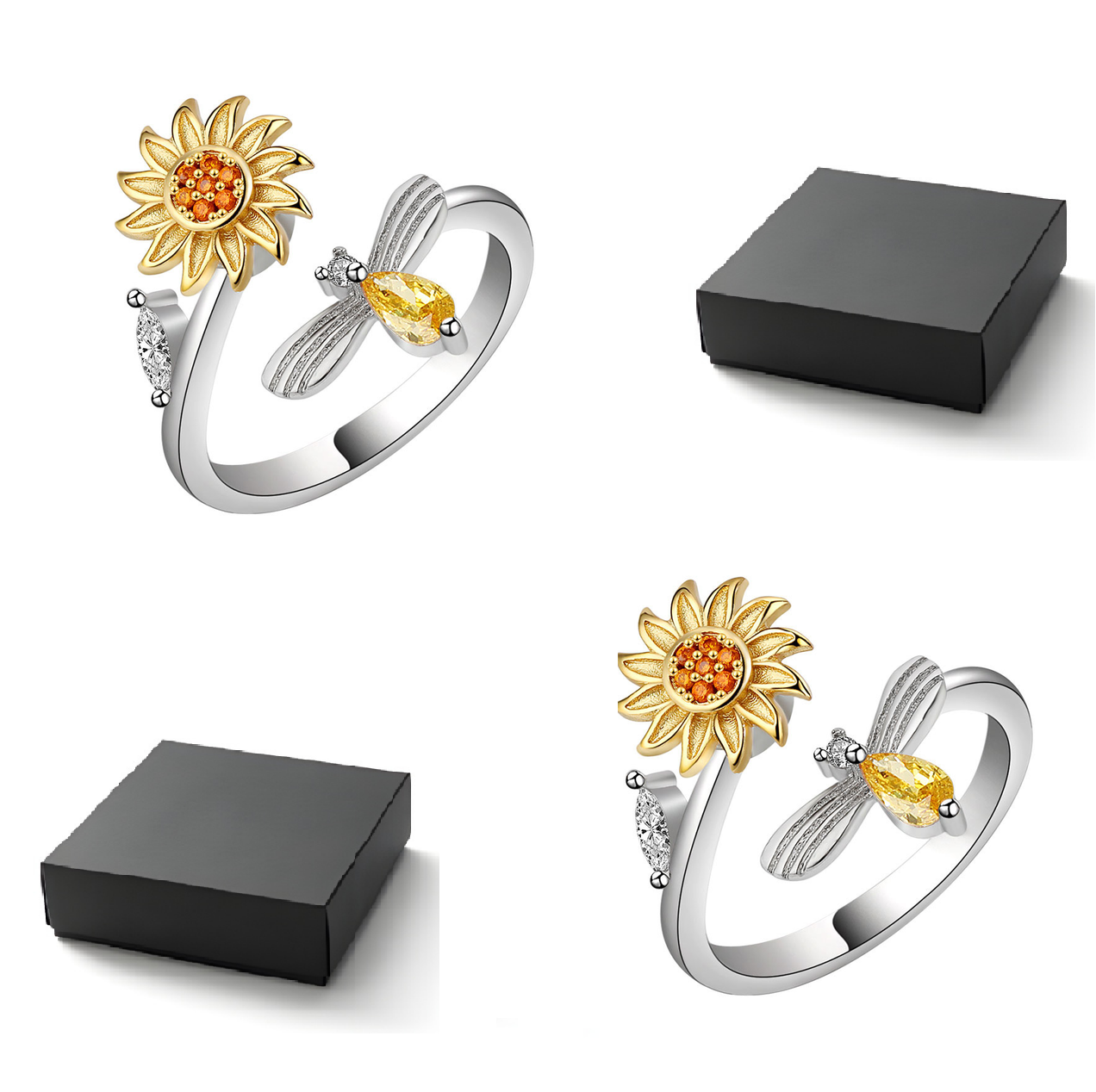 Jewelance™ SunflowerRing 1+1 GRATIS: Elegant Justerbar Spinning Solsikke Ring