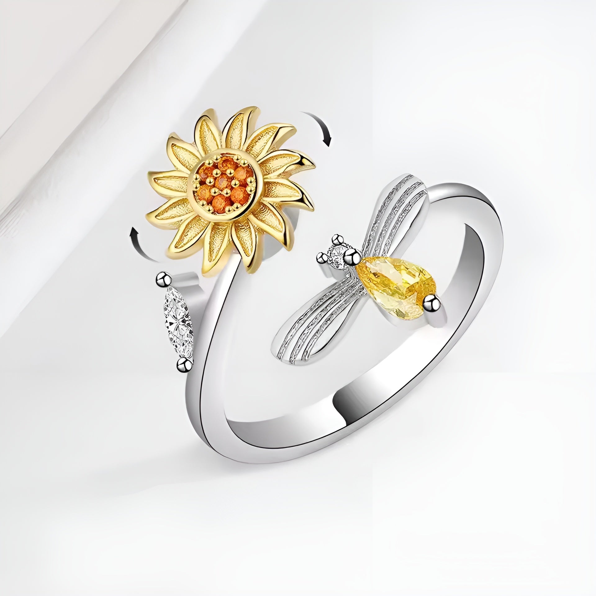 Jewelance™ SunflowerRing 1+1 GRATIS: Elegant Justerbar Spinning Solsikke Ring