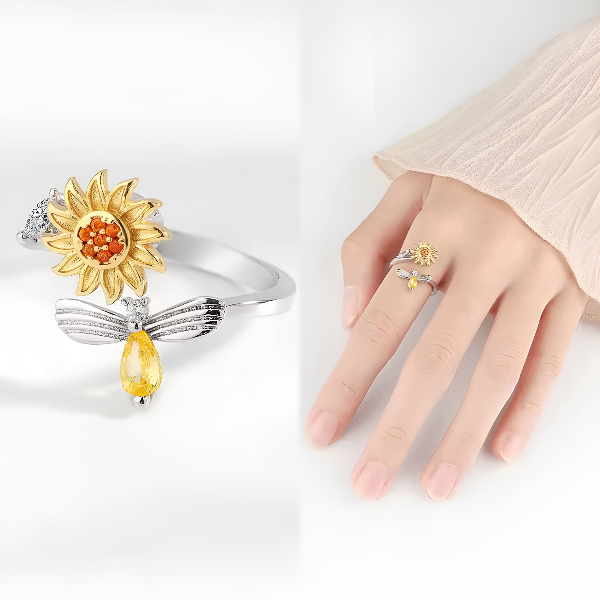 Jewelance™ SunflowerRing 1+1 GRATIS: Elegant Justerbar Spinning Solsikke Ring