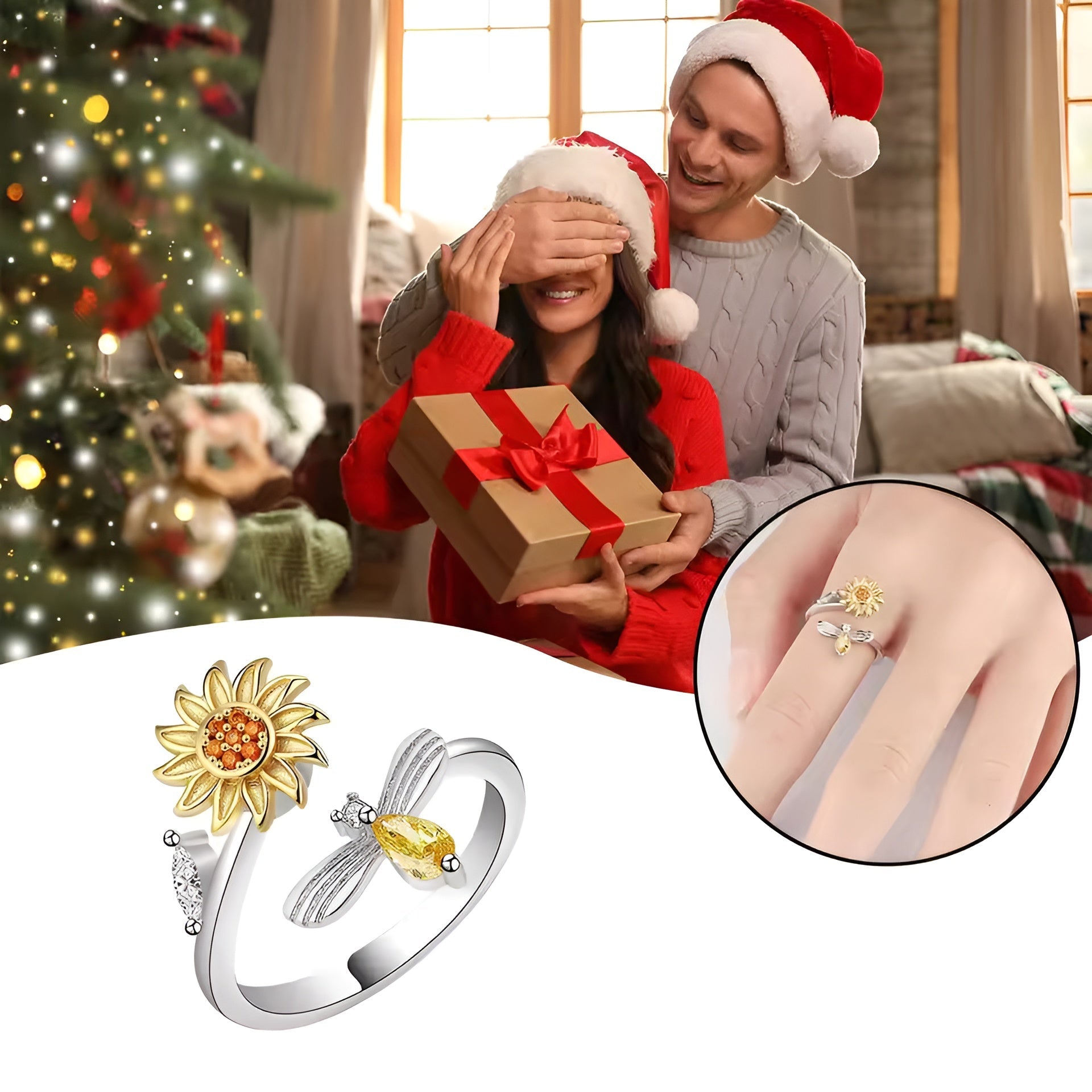 Jewelance™ SunflowerRing 1+1 GRATIS: Elegant Justerbar Spinning Solsikke Ring