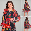 Icone™ FlowerDress: Langærmet Løs Pasform Blomsterprint Kjole