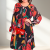 Icone™ FlowerDress: Langærmet Løs Pasform Blomsterprint Kjole