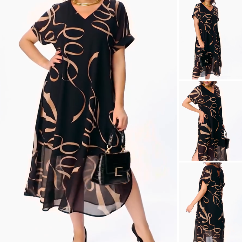 Icone™ FlowyDress: Dobbeltlags V-Hals Flydende Maxi-Kjole
