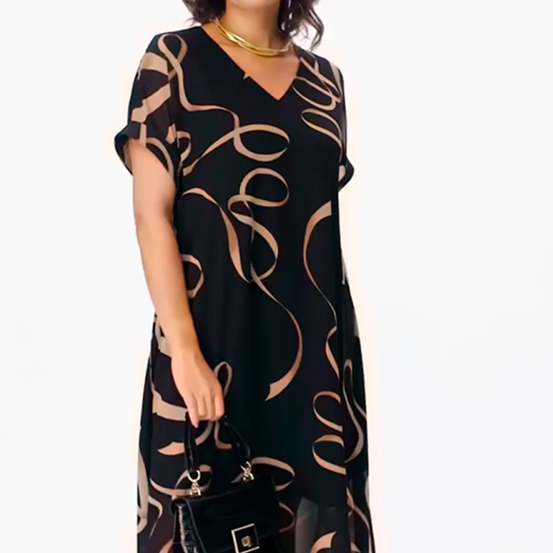 Icone™ FlowyDress: Dobbeltlags V-Hals Flydende Maxi-Kjole